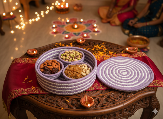 Shubh Laabh Festive Container Set - Lavender & White