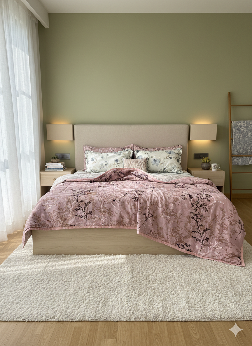 Pink Willow Branch Print - Comforter (Reversible)