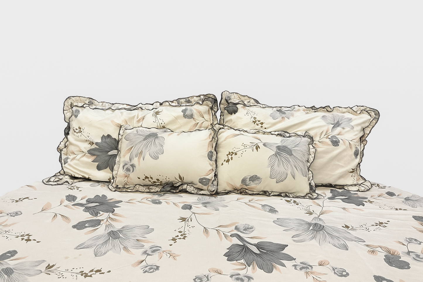 Luxury Floral Love Double Bed Bedsheet Set with Pillow Covers & Cushions – Premium Cotton Blend